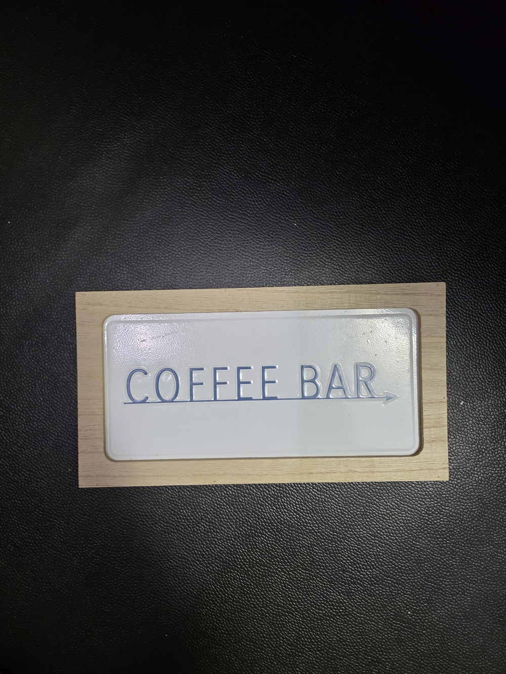 Coffee Bar Sign - Blue Lettering on White with Wood Frame